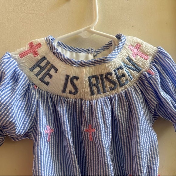 New Smocked He Is Risen Easter Bubble Romper - Picture 10 of 10